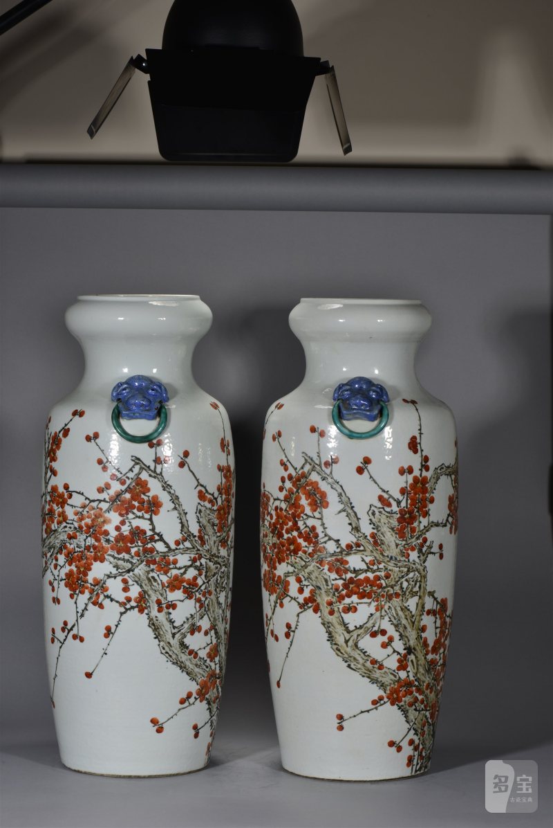 清光绪 金品卿风格浅绛彩梅花图大瓶一对 - 图4